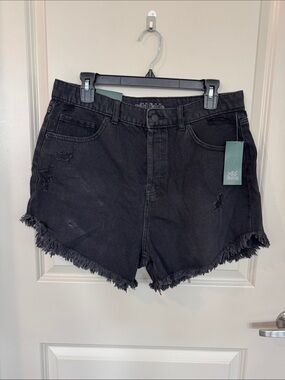 wild fable Black Distressed High-Rise Denim Shorts
